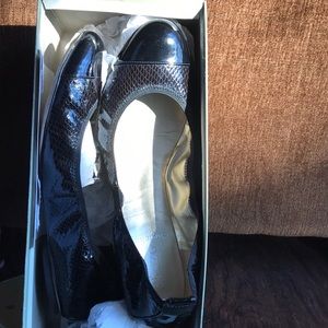 black snakeskin ballet flats
